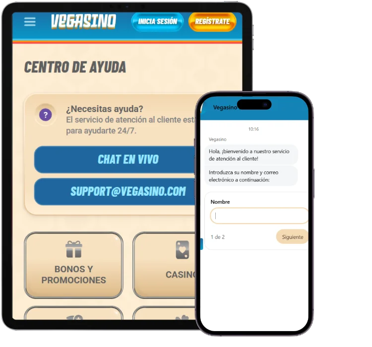 Vegasino Casino Soporte al Cliente Vegasino Casino centro de ayuda con chat en vivo y atención al cliente